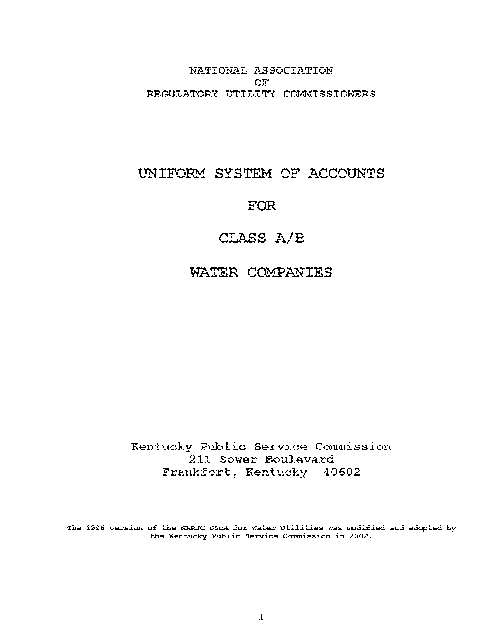 Product: Uniform System of Accounts for Class A&B Water